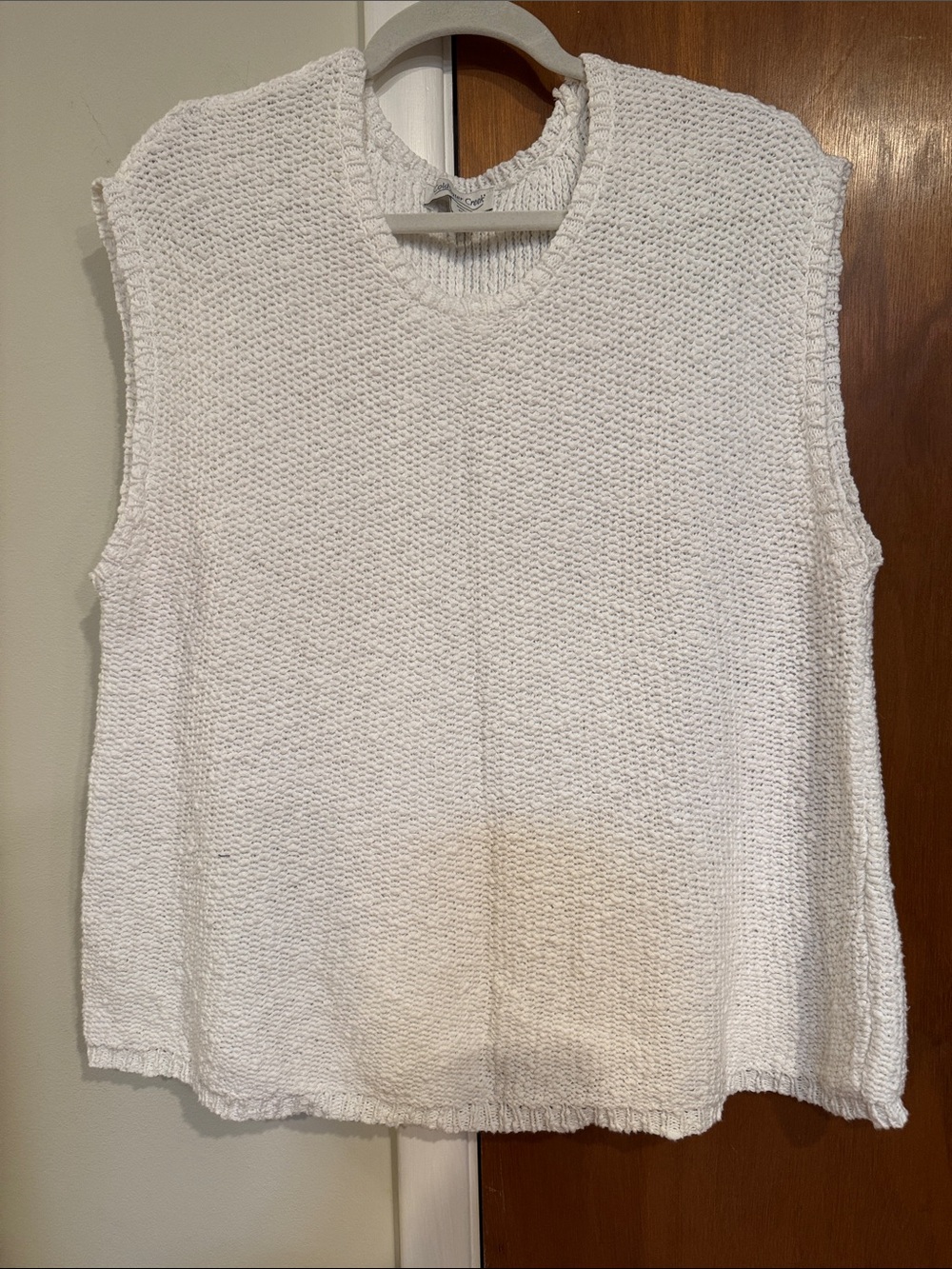 Coldwater Creek White Textured Knit Cap Sleeve Sweater/Top